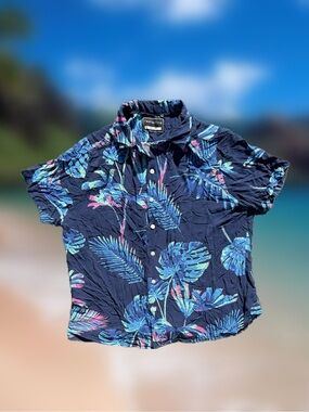 Redherring Men’s Size Large Blue Floral Hawaiian Button-Up Shirt Short Sleeve